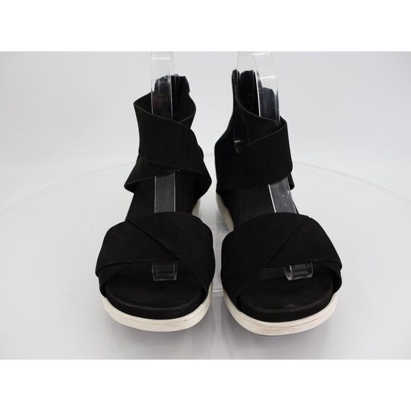Eileen Fisher Women's Viv Sandal Size 8 Wedge Heel Ankle Strap Black Nubuck - Picture 2 of 9